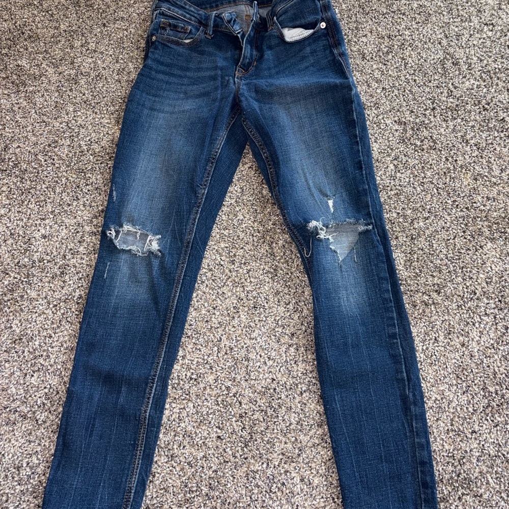 Old Navy High Rise Distressed Dark Blue Jeans